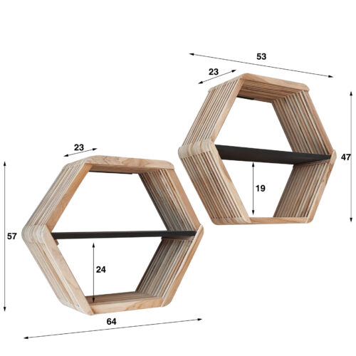 Wandplank Hexagon Teakhout - set van 2 stuks - Afbeelding 5