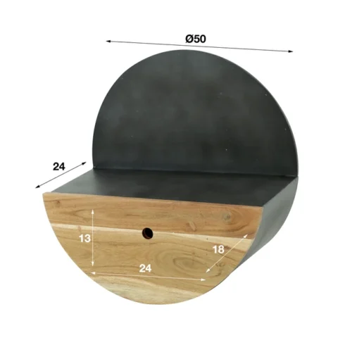 Nachtkastje/Wandplank Half Moon Acaciahout - Ø50 - Afbeelding 5