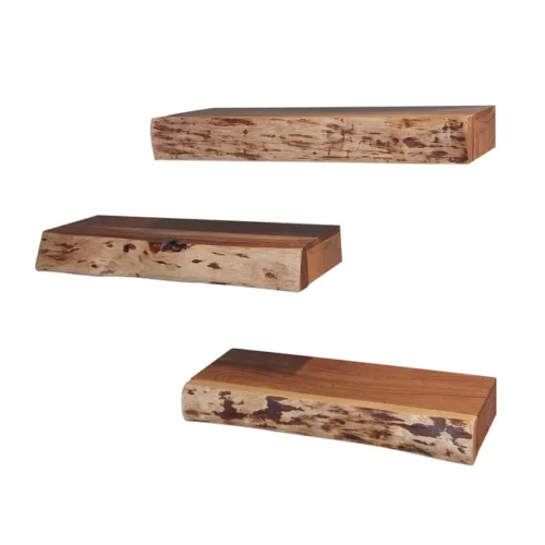 Wandplank Tree Storage met lade Acaciahout - Set van 3 stuks - Afbeelding 3