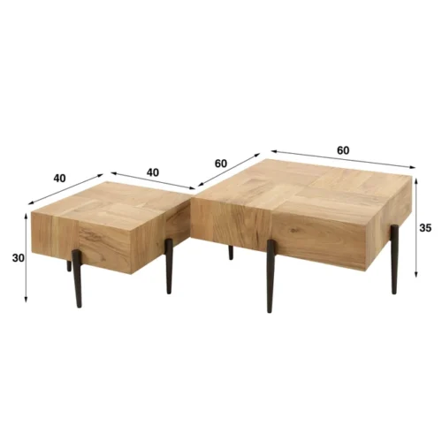 Salontafel Blocks Acaciahout Set van 2 stuks - Afbeelding 4