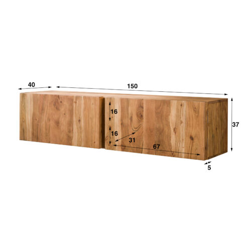 Zwevend TV-meubel Block Massief Acaciahout 150cm - Naturel - Afbeelding 6