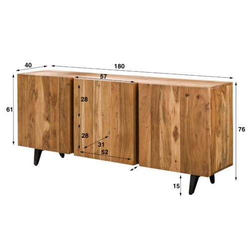 Dressoir Block Massief Acaciahout 180cm - Naturel - Afbeelding 4