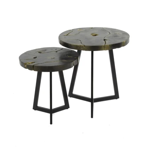 Salontafel B&G Teakhout Set van 2 stuks - Zwart/Goud - Afbeelding 4