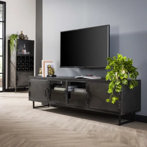 TV-meubel Rift metaal en Glas 180cm- Zwart