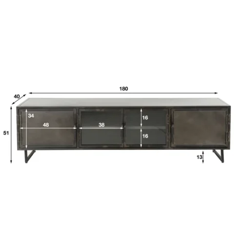 TV-meubel Rift metaal en Glas 180cm- Zwart - Afbeelding 6