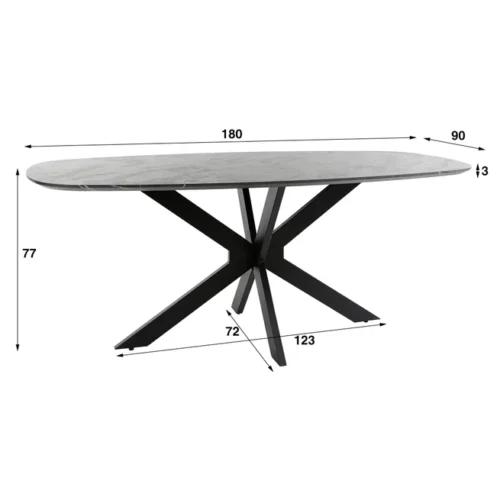 Deens Ovale Eetkamertafel Bruno 180cm - Zwart marmerlook - Afbeelding 6