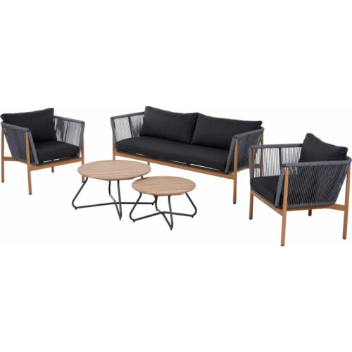 Tuin Loungeset Lyra Teak Touw - Antraciet