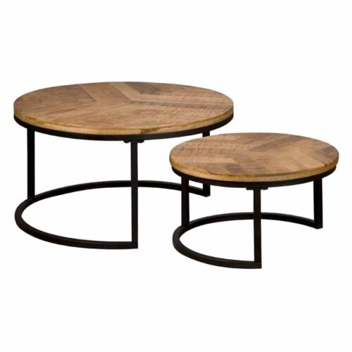 Ronde Salontafel Viola Mangohout Naturel -  Set van 2 stuks